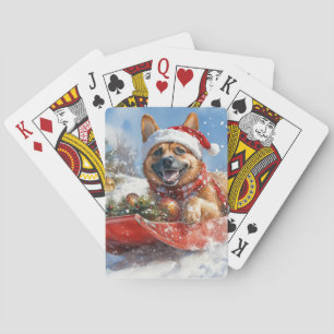 Belgische Malinoi in slee Laat het sneeuwen Kerstm Pokerkaarten