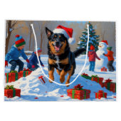 Belgische Malinoi Kerstfeest Sneeuwscène Groot Cadeauzakje (Achterkant)