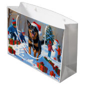 Belgische Malinoi Kerstfeest Sneeuwscène Groot Cadeauzakje (Achterkant Gekanteld)