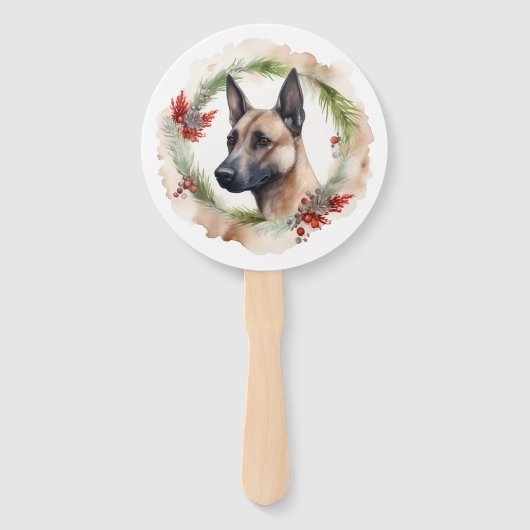 Belgische Malinoi Kerstkrans Feestelijke Pup Handwaaier (Achterkant)