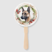 Belgische Malinoi Kerstkrans Feestelijke Pup Handwaaier (Voorkant)