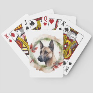 Belgische Malinoi Kerstkrans Feestelijke Pup Pokerkaarten