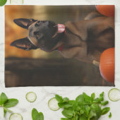 Belgische Malinoi Puppy Herfst Delight Pompoen Theedoek (Gevouwen)