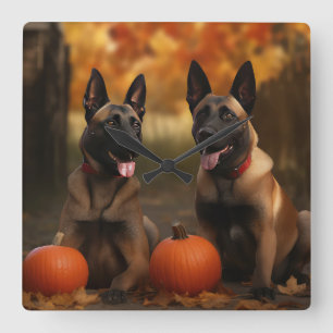 Belgische Malinoi Puppy Herfst Plezier Pompoen Vierkante Klok