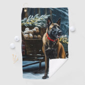 Belgische Malinoi Sneeuwslee Kerstdecoratie Golfhanddoek (Insitu)