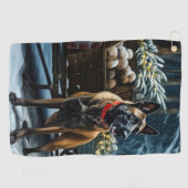 Belgische Malinoi Sneeuwslee Kerstdecoratie Golfhanddoek (Horizontaal)