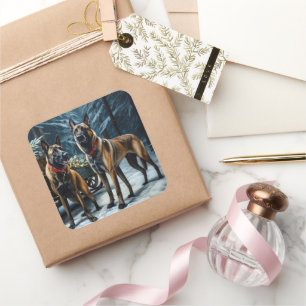 Belgische Malinoi Sneeuwslee Kerstdecoratie Vierkante Sticker
