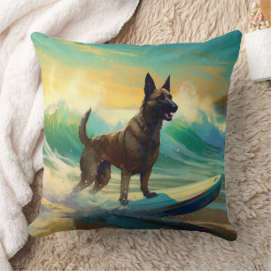 Belgische Malinoi Strand Surfen Schilderij Kussen