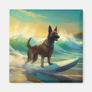 Belgische Malinoi Strand Surfen Schilderij Magneet