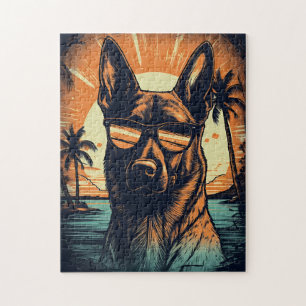 Belgische Malinois bij een tropisch strand tijdens Legpuzzel