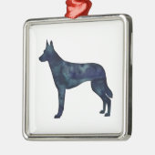 Belgische Malinois Black Waterverf Silhouette Metalen Ornament (Links)
