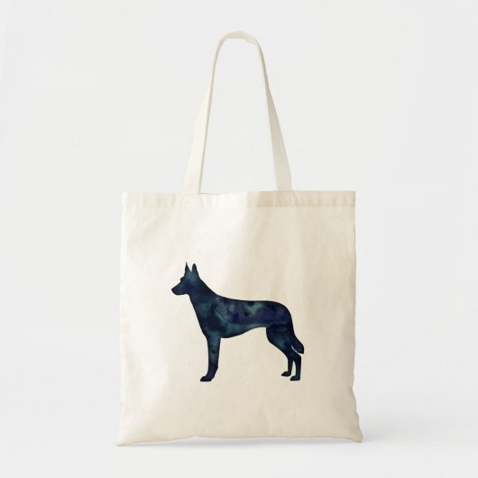 Belgische Malinois Black Waterverf Silhouette Tote Bag (Voorkant)