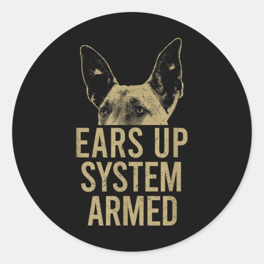 Belgische Malinois Ears Up System Gewapende Maliga Ronde Sticker (Voorkant)