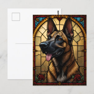 Belgische Malinois Glas-in-lood Stijl Illustratie Briefkaart