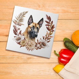 Belgische Malinois Hond Herfstkrans Tegeltje