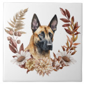 Belgische Malinois Hond Herfstkrans Tegeltje (Voorkant)