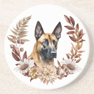 Belgische Malinois Hond Herfstkrans Zandsteen Onderzetter