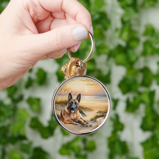 Belgische Malinois-hond kust strand kreek Sleutelhanger (Hand)