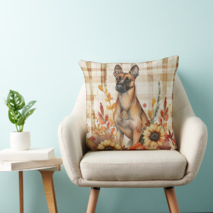 Belgische Malinois Hond Val Aquarel Bloemen Kussen