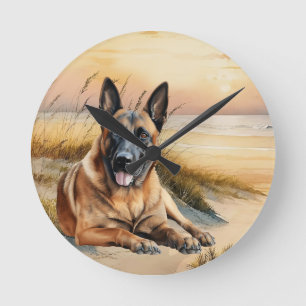 Belgische Malinois-hondliefhebber Zandstrand Ronde Klok