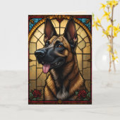Belgische Malinois-illustratie in glas-in-loodstij Kaart (Gele Bloem)