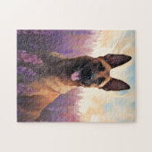 Belgische Malinois in Lavendelveld Legpuzzel (Horizontaal)