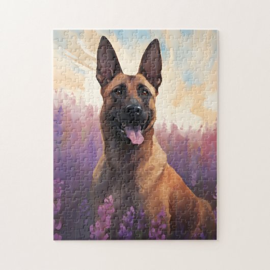 Belgische Malinois in Lavendelveld Legpuzzel (Verticaal)