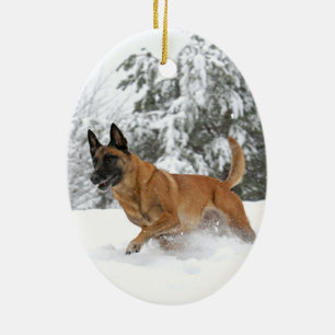 Belgische Malinois in sneeuwsieraad 2 Keramisch Ornament