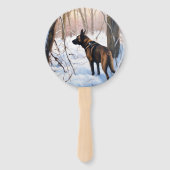 Belgische Malinois Laat Het Sneeuw Kerstmis Handwaaier (Voorkant)