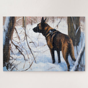 Belgische Malinois Laat Het Sneeuw Kerstmis Legpuzzel