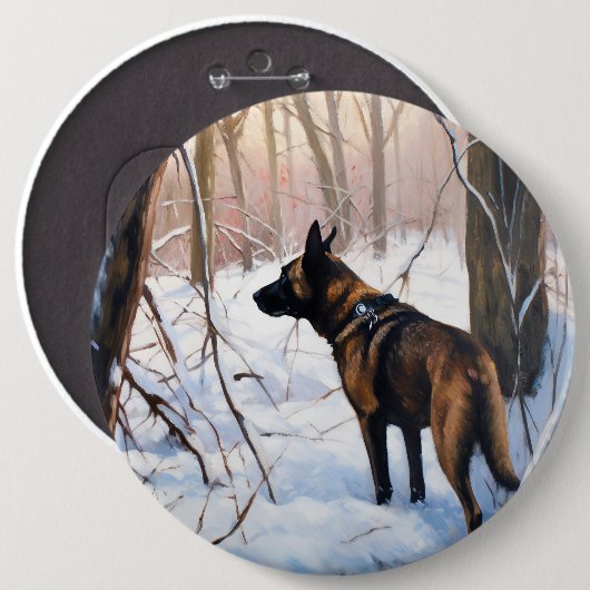 Belgische Malinois Laat Het Sneeuw Kerstmis Ronde Button 6,0 Cm (Voorkant /achterkant)