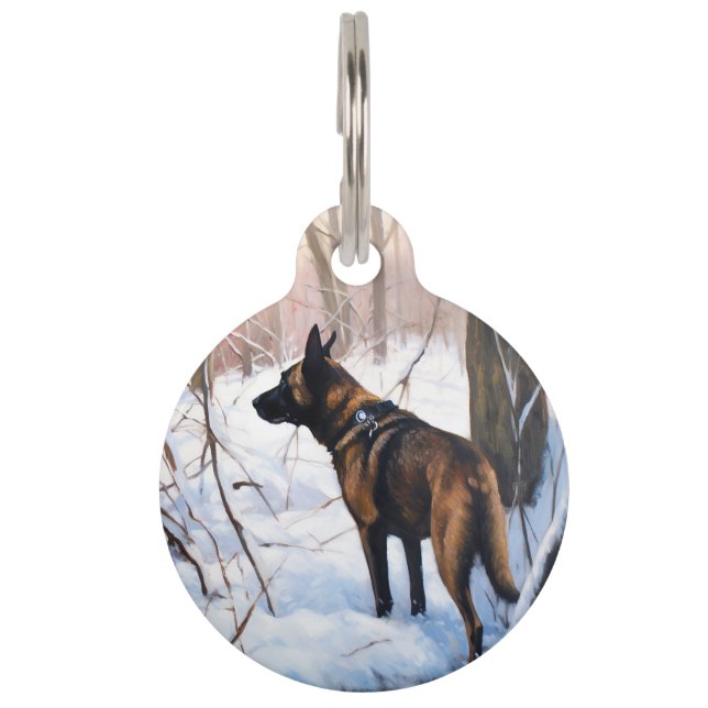 Belgische Malinois Laat het Sneeuwen Kerstmis Huisdierpenning (Voorkant)