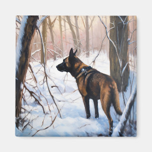 Belgische Malinois Laat het Sneeuwen Kerstmis Magneet