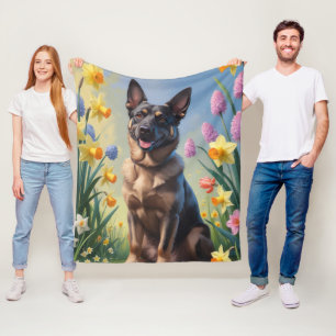 Belgische Malinois Lente Bloemen Schilderij Fleece Deken