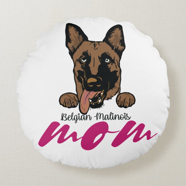 Belgische Malinois Moeder Rond Kussen (Voorkant)