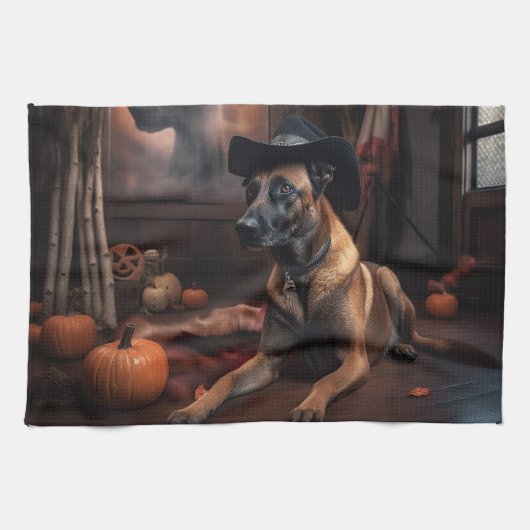 Belgische Malinois Pumpkins Halloween Scary Theedoek (Horizontaal)