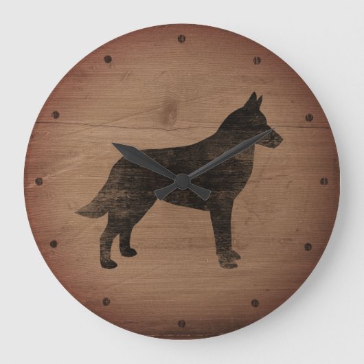Belgische Malinois Silhouette Rustic Style Grote Klok (Voorkant)