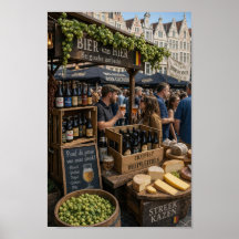 Belgische markt bierproeverij scene poster