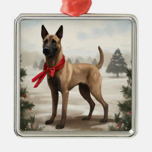 Belgische Mechelse Herder in Sneeuw Kerstmis Metalen Ornament