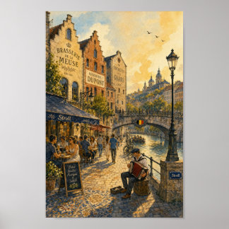 Belgische Rivierpromenade Brasserie Wandelposter Poster