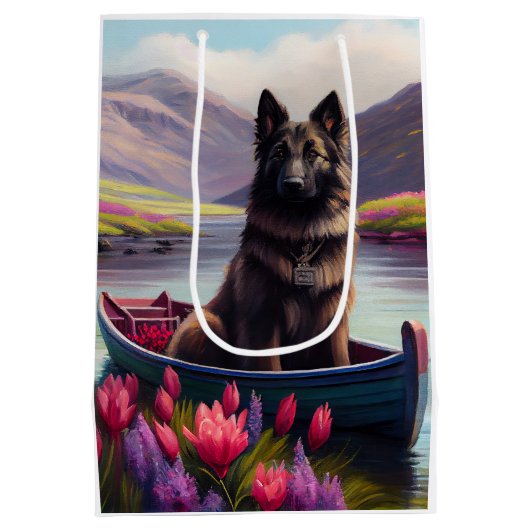 Belgische Shepherd op een peddel: Een Schilderacht Medium Cadeauzakje (Achterkant)