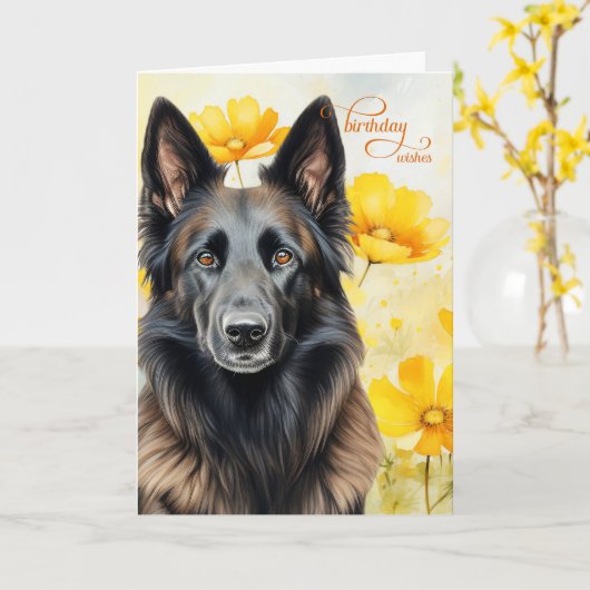 Belgische Tervuren hond en Golden Poppies verjaard Kaart (Gele Bloem)