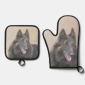 Belgische Tervuren Shepherd Fawn Schilderen Hond A Ovenwant & Pannenlap Set (Voorkant)
