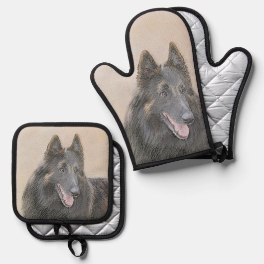 Belgische Tervuren Shepherd Fawn Schilderen Hond A Ovenwant & Pannenlap Set (Voorkant / Achterkant)