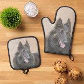 Belgische Tervuren Shepherd Fawn Schilderen Hond A Ovenwant & Pannenlap Set (Top down)