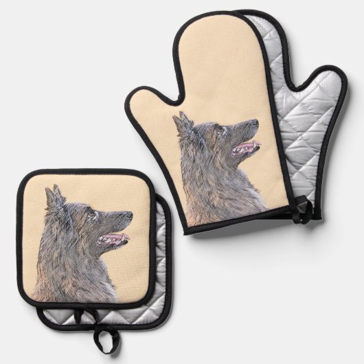 Belgische Tervuren Shepherd Mahogany Schilderkunst Ovenwant & Pannenlap Set (Voorkant / Achterkant)