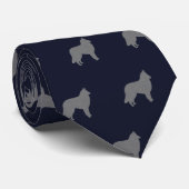 Belgische Tervuren Silhouettes Pattern Blue en Gre Stropdas (Opgerold)