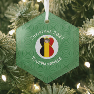 Belgische Vlag Kerstengel Naam Jaar Zeshoek Glas Ornament