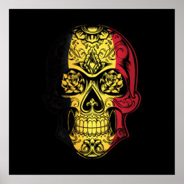 Belgische vlag voor schedel en Rozen Poster