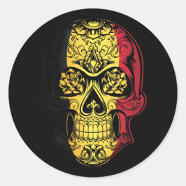 Belgische vlag voor schedel en Rozen Ronde Sticker